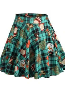 Women's Skirt Swing Mini Green Plaid Wine Red Fuchsia Skirts Pleated Print Fashion Christmas Weekend Xmas S M L -Xmas Cothing Store ptarlf1633943340879