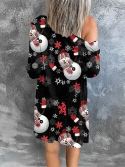 Women's Cardigan Sweater Open Front Ribbed Knit Polyester Button Fall Winter Short Christmas Daily Going Out Stylish Casual Soft Long Sleeve Elk Snowman Xmas Tree Blue Snowman Red Cat Black -Xmas Cothing Store pvlnni1695262430316