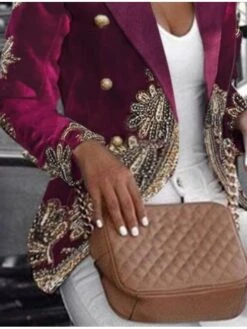 Women's Blazer Lightweight Comfortable School Xmas Party Office Christmas Print Open Front Lapel Contemporary OL Style Baroque Career Print Regular Fit Outerwear Long Sleeve Spring Fall Purple S -Xmas Cothing Store pvnfmr1661240952600