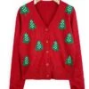 Women's Ugly Christmas Sweater Cardigan Christmas Sweaters V Neck Ribbed Knit Polyester Patchwork Fall Winter Short Outdoor Christmas Daily Stylish Casual Soft Long Sleeve Christmas Tree Red S M L -Xmas Cothing Store pwvibr1697290840869
