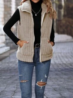 Women's Winter Coat Sherpa Vest Fleece Sleeveless Teddy Coat Christmas Xmas Gilet Fall Thermal Warm Windproof Heated Jacket Zip Up Red Coat -Xmas Cothing Store pxodus1692250148136