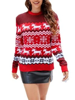 Women's Ugly Christmas Sweater Pullover Sweater Jumper Crew Neck Ribbed Knit Acrylic Oversized Fall Winter Short Xmas Daily Going Out Stylish Casual Soft Long Sleeve Elk Snowflake Women's Red -Xmas Cothing Store pyenpl1695262585076