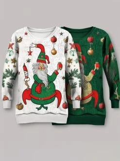 Women's Ugly Christmas Sweater Pullover Sweater Jumper Christmas Sweaters V Neck Ribbed Knit Polyester Knitted Print Fall Winter Regular Outdoor Christmas Daily Fashion Casual Soft Long Sleeve Santa