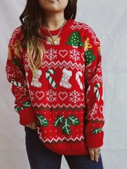Women's Christmas Sweaters Pullover Sweater Jumper Crew Neck Chunky Knit Polyester Knitted Spring Fall Winter Regular Christmas Daily New Year Fashion Daily Vintage Style Long Sleeve Christmas Tree
