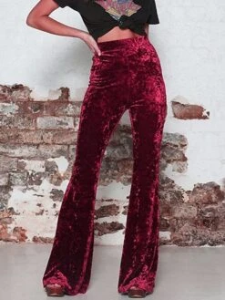 Women's Bootcut Flare Flared Pants Full Length Velvet Micro-elastic High Waist Streetwear Basic Xmas Party Christmas Black Red S M -Xmas Cothing Store qabauf1604992404098