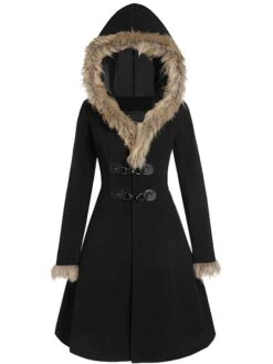 Women's Winter Coat Long Overcoat With Belt Christmas Party Wear Warm Single Breasted Pea Coat With Fur Collar Halloween Fall Trench Coat Dress Jacket Red Black Khaki Elegant Outerwear Casual Jacket -Xmas Cothing Store qajcdy1629006655468