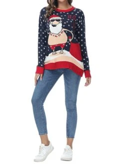 Women's Ugly Christmas Sweater Pullover Sweater Jumper Christmas Sweaters Crew Neck Ribbed Knit Acrylic Knitted Print Fall Winter Regular Outdoor Christmas Daily Fashion Casual Soft Long Sleeve Santa -Xmas Cothing Store qbrfns1697785104978