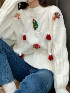 Women's Ugly Christmas Sweater Pullover Sweater Jumper Crew Neck Ribbed Knit Polyester Patchwork Fall Winter Regular Outdoor Christmas Daily Stylish Casual Soft Long Sleeve Elk Christmas Tree White 40 Women's Ugly Christmas Sweater Pullover Sweater Jumper Crew Neck Ribbed Knit Polyester Patchwork Fall Winter Regular Outdoor Christmas Daily Stylish Casual Soft Long Sleeve Elk Christmas Tree White -Xmas Cothing Store qcighp1697103901974