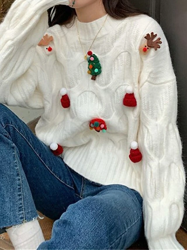 Women's Ugly Christmas Sweater Pullover Sweater Jumper Crew Neck Ribbed Knit Polyester Patchwork Fall Winter Regular Outdoor Christmas Daily Stylish Casual Soft Long Sleeve Elk Christmas Tree White 21 Women's Ugly Christmas Sweater Pullover Sweater Jumper Crew Neck Ribbed Knit Polyester Patchwork Fall Winter Regular Outdoor Christmas Daily Stylish Casual Soft Long Sleeve Elk Christmas Tree White - Image 19