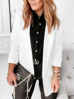 Women's Blazer Christmas Work Daily Xmas Spring Fall Regular Coat Regular Fit Breathable Basic Casual St. Patrick's Day Jacket Long Sleeve Solid Color Quilted Black White Red -Xmas Cothing Store qdetdt1627545319698