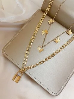 Pendant Necklace Layered Necklace For Women's Christmas Party Evening Gift Alloy Retro Butterfly -Xmas Cothing Store qebsow1691576985517