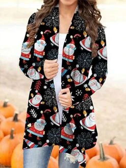 Women's Ugly Christmas Sweater Cardigan Sweater Jacket Open Front Ribbed Knit Polyester Print Fall Winter Long Outdoor Christmas Daily Vintage Daily Stylish Long Sleeve Geometric Plaid Snowman Red -Xmas Cothing Store qerjez1697290881002