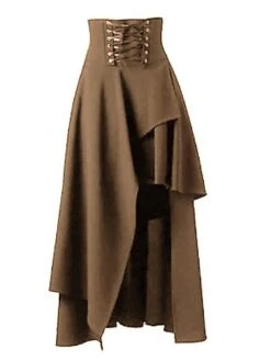 Women's Skirt Swing Midi Black Wine Red Brown Skirts Fall & Winter Drawstring Irregular Hem High Waist Vintage Fashion Elegant Xmas Christmas Street S M L -Xmas Cothing Store qeujpv1693476299909