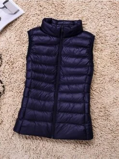 Women's Quilted Vest Sleeveless Puffer Jacket Christmas Windproof Warm Gilet Lightweight Parka ZipperStand Collar Outerwear Fall Light Pink Navy Black -Xmas Cothing Store qeukid1695715259498