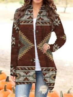 Women's Ugly Christmas Sweater Cardigan Sweater Jacket Open Front Ribbed Knit Polyester Print Fall Winter Long Outdoor Christmas Daily Vintage Daily Stylish Long Sleeve Geometric Plaid Snowman Red -Xmas Cothing Store qevzin1697290878320