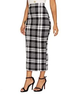 Women's Skirt Scottish Tartans Plaid Skirt Midi Cotton Blend Black White Red Skirts Fall & Winter Print High Waist Fashion Sexy Christmas Street Xmas S M L -Xmas Cothing Store qgcxpr1694742582325