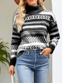 Women's Ugly Christmas Sweater Pullover Sweater Jumper Christmas Sweaters Turtleneck Ribbed Knit Polyester Knitted Fall Winter Regular Outdoor Christmas Daily Stylish Casual Soft Long Sleeve -Xmas Cothing Store qhehkx1697290907308