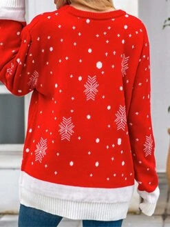 Women's Ugly Christmas Sweater Pullover Sweater Jumper Crew Neck Ribbed Knit Acrylic Knitted Fall Winter Outdoor Xmas Holiday Stylish Casual Soft Long Sleeve Elk Snowflake Wine Red S M L -Xmas Cothing Store qhvetq1666778204015