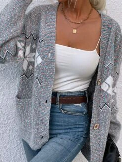 Women's Ugly Christmas Sweater Pullover Sweater Jumper Cardigan Sweater V Neck Ribbed Knit Polyester Button Pocket Knitted Fall Winter Outdoor Xmas Holiday Stylish Casual Soft Long Sleeve -Xmas Cothing Store qihbfo1666862109645