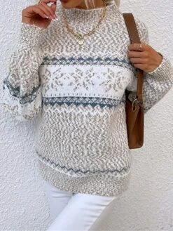 Women's Ugly Christmas Sweater Pullover Sweater Jumper Stand Collar Ribbed Knit Polyester Patchwork Fall Winter Regular Outdoor Christmas Daily Stylish Casual Soft Long Sleeve Snowflake Pink Blue -Xmas Cothing Store qiwyyc1696903364935