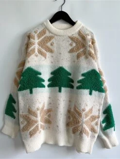 Women's Ugly Christmas Sweater Pullover Sweater Jumper Crew Neck Ribbed Knit Acrylic Oversized Fall Winter Regular Outdoor Christmas Daily Stylish Casual Soft Long Sleeve Christmas Tree Snowflake Red -Xmas Cothing Store qjfrmp1696903386250