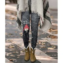 Women's Fleece Pants Tights Leggings Thermal Underwear Fleece Lined Black White Gray High Waist Xmas Vacation Casual Lounge Christmas Winter Print Stretchy Ankle-Length Thermal Warm Snowflake S M -Xmas Cothing Store qjgpif1663740531116