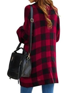 Women's Winter Coat Warm Outdoor Christmas Gifts Christmas Daily Wear Pocket Print Open Front Collarless Active Casual Daily Xmas Comfortable Street Style Plaid Regular Fit Outerwear Long Sleeve Fall -Xmas Cothing Store qjnfyo1661164202010