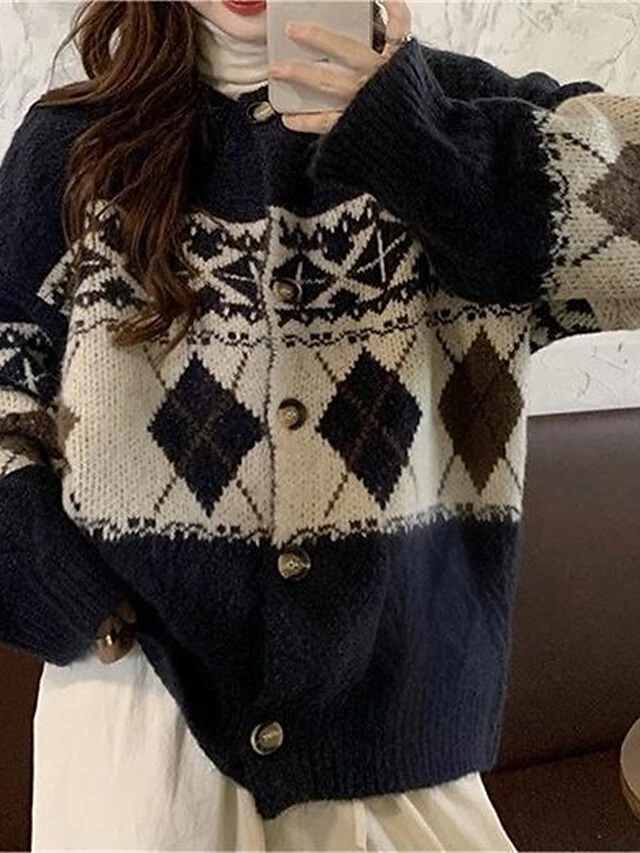 Women's Ugly Christmas Sweater Cardigan Sweater Jacket Crew Neck Cable Knit Polyester Button Knitted Print Fall Winter Regular Outdoor Christmas Daily Stylish Casual Soft Long Sleeve Print Navy Blue 16 Women's Ugly Christmas Sweater Cardigan Sweater Jacket Crew Neck Cable Knit Polyester Button Knitted Print Fall Winter Regular Outdoor Christmas Daily Stylish Casual Soft Long Sleeve Print Navy Blue - Image 14