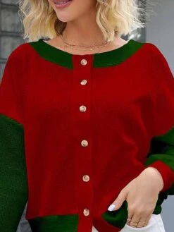 Women's Ugly Christmas Sweater Cardigan Sweater Jacket Crew Neck Ribbed Knit Polyester Button Knitted Print Fall Winter Short Outdoor Christmas Holiday Daily Stylish Casual Long Sleeve Color Block -Xmas Cothing Store qjxizq1697290704342