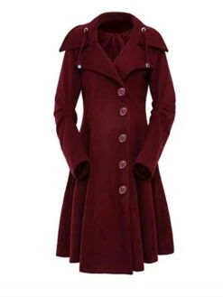 Women's Winter Coat Long Overcoat With Belt Christmas Party Wear Warm Single Breasted Pea Coat Fall Trench Coat Dress Jacket Red Black Khaki Elegant Outerwear Casual Jacket