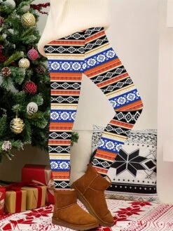 Women's Christmas Leggings High Waist Full Length High Cut Print Micro-elastic Active Fashion Daily Black White S M Fall Winter -Xmas Cothing Store qmnifa1697527447565