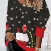 Women's Ugly Xmas Sweater Pullover Sweater Jumper Crochet Knit Regular Print Santa Claus V Neck Stylish Casual Christmas Drop Shoulder Fall Winter Black Wine S M L -Xmas Cothing Store qneyta1695029612524
