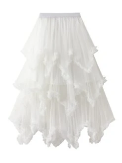 Women's Skirt Tulle Midi Gray Green Wine Apricot Skirts All Seasons Patchwork Irregular Hem Layered Lined Long Christmas Daily Street Xmas M L XL -Xmas Cothing Store qnfrnl1694749189804