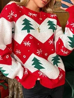 Women's Ugly Christmas Sweater Pullover Sweater Jumper Crew Neck Ribbed Knit Polyester Oversized Fall Winter Xmas Daily Going Out Stylish Casual Soft Long Sleeve Color Block Christmas Tree Red S -Xmas Cothing Store qnomux1693896709678