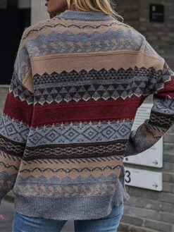 Women's Ugly Christmas Sweater Pullover Sweater Jumper Crew Neck Ribbed Knit Woolen Patchwork Fall Winter Regular Outdoor Christmas Daily Stylish Ethnic Style Casual Long Sleeve Geometric Striped Red -Xmas Cothing Store qnzafs1696992141513