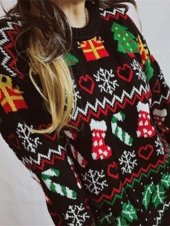Women's Ugly Christmas Sweater Pullover Sweater Jumper Crew Neck Ribbed Knit Polyester Oversized Fall Winter Regular Outdoor Christmas Daily Stylish Casual Soft Long Sleeve Heart Christmas Tree -Xmas Cothing Store qoimik1696903396636