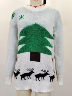 Women's Ugly Christmas Sweater Pullover Sweater Jumper Christmas Sweaters Crew Neck Ribbed Knit Polyester Knitted Print Fall Winter Regular Outdoor Christmas Daily Stylish Casual Soft Long Sleeve Elk -Xmas Cothing Store qphzlj1697292320760