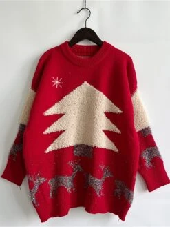 Women's Ugly Christmas Sweater Pullover Sweater Jumper Crew Neck Ribbed Knit Polyester Oversized Fall Winter Regular Outdoor Christmas Daily Stylish Casual Soft Long Sleeve Elk Christmas Tree -Xmas Cothing Store qppbca1696903385935