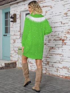 Women's Sweater Dress Turtleneck Ribbed Knit Print Fall Winter Long Christmas Stylish Long Sleeve Abstract Red Green S M L -Xmas Cothing Store qpwtit1697105038446