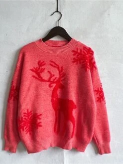 Women's Ugly Christmas Xmas Sweater Pullover Sweater Jumper Crew Neck Crochet Knit Polyester Knitted Fall Winter Christmas Holiday Stylish Casual Soft Long Sleeve Animal Pink Red Green S M L -Xmas Cothing Store qqfocf1659955140256