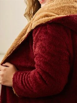 Women's Teddy Coat Hoodie Jacket Windproof Warm Christmas Street Xmas Sport Daily Wear Patchwork With Pockets Open Front Hoodie Daily Plush Color Block Regular Fit Outerwear Long Sleeve Fall -Xmas Cothing Store qqqcit1695265343552