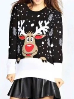 Women's Ugly Christmas Sweater Pullover Sweater Jumper Crew Neck Ribbed Knit Polyester Patchwork Fall Winter Regular Outdoor Xmas Daily Stylish Casual Soft Long Sleeve Elk Snowflake Black Red S 20 Women's Ugly Christmas Sweater Pullover Sweater Jumper Crew Neck Ribbed Knit Polyester Patchwork Fall Winter Regular Outdoor Xmas Daily Stylish Casual Soft Long Sleeve Elk Snowflake Black Red S -Xmas Cothing Store qrccub1695111139508