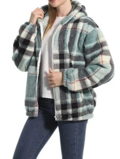 Women's Fleece Sherpa Jacket Christmas Xmas Teddy Bear Coat Windproof Warm Winter Coat Comtemporary Stylish Plush Jacket Long Sleeve Elk -Xmas Cothing Store qrjxvw1695639934044