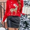 Women's Pullover Sweater Jumper Crew Neck Chunky Knit Acrylic Embroidery Drop Shoulder Spring Fall Winter Regular Christmas Stylish Long Sleeve Elk Snowflake Black Red S M L -Xmas Cothing Store qsgnuz1696903706604