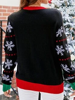 Women's Ugly Christmas Sweater Pullover Sweater Jumper Turtleneck Ribbed Knit Acrylic Patchwork Fall Winter Regular Xmas Daily Going Out Stylish Casual Soft Long Sleeve Santa Claus Black Red S M -Xmas Cothing Store qtysmd1695029185967