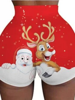 Women's Shorts Hot Pants Light Sky Blue Green Blue Fashion Christmas Weekend Print Stretchy Short Comfort Xmas Snowman S M L XL 2XL