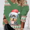 Women's Ugly Christmas Sweater Pullover Sweater Jumper V Neck Ribbed Knit Polyester Print Fall Winter Regular Outdoor Xmas Holiday Stylish Casual Soft Long Sleeve Animal Christmas Tree Print -Xmas Cothing Store qupiry1695176566907