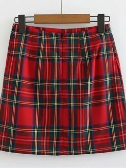 Women's Skirt Bodycon Christmas Plaid Skirt Mini Red Skirts Fall & Winter Split Ends Print Fashion Sexy Street Daily S M -Xmas Cothing Store qvlojg1697173656624