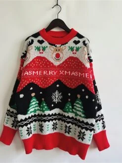 Women's Ugly Christmas Sweater Pullover Sweater Jumper Crew Neck Ribbed Knit Polyester Oversized Fall Winter Regular Outdoor Christmas Daily Stylish Casual Soft Long Sleeve Letter Elk Christmas Tree -Xmas Cothing Store qwlxuz1696823475940