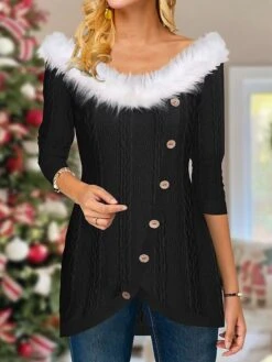 Women's Pullover Sweater Jumper V Neck Crochet Knit Asymmetric Hem Fall Winter Regular Christmas Weekend Stylish Vintage Style Long Sleeve Solid Color Black Wine S M L -Xmas Cothing Store qxjlns1697176856039